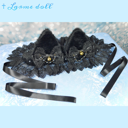 受注生産】《☥》猫耳ファーヘッドドレス (黒) ヘッドドレス
