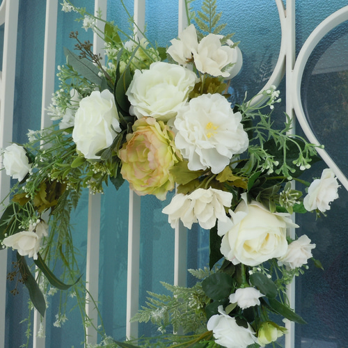 ◇ホワイト＆グリーンのフレッシュリース◇ナチュラルリース ハーフ