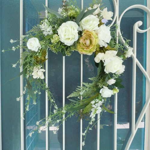 ◇ホワイト＆グリーンのフレッシュリース◇ナチュラルリース ハーフ