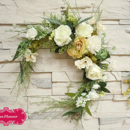 ◇ホワイト＆グリーンのフレッシュリース◇ナチュラルリース ハーフ