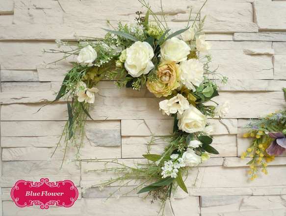 ◇ホワイト＆グリーンのフレッシュリース◇ナチュラルリース ハーフ