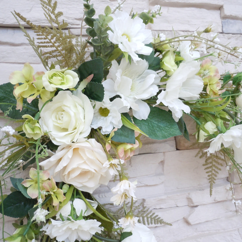 ◇ホワイト＆グリーンのフレッシュリース◇ナチュラルリース ハーフ