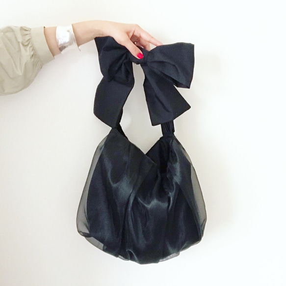 【受注生産】 《3way 》 ribbon tote bag （black） 1枚目の画像
