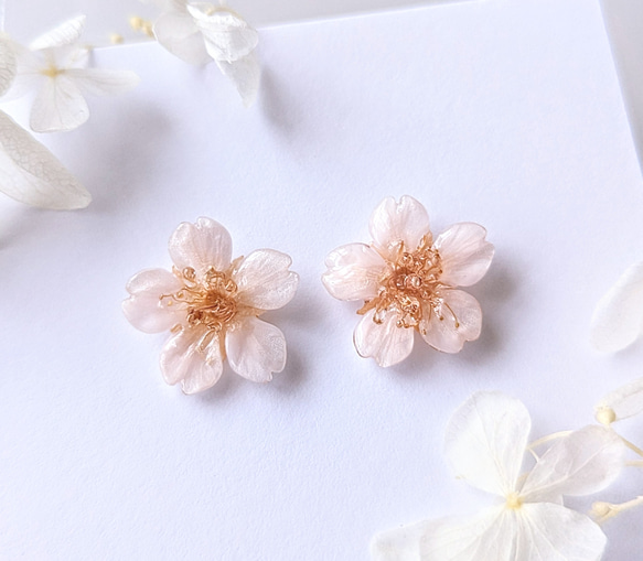 【14kgf】Everpink. こだわりの花びらで仕上げた本物の桜の耳飾り （ピアス）極小〜大ぶり　【受注制作】 4枚目の画像