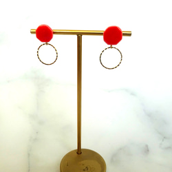 八角金環瓷耳環/耳環（紅色） 第4張的照片