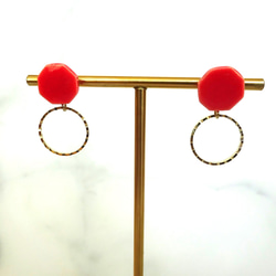 八角金環瓷耳環/耳環（紅色） 第5張的照片