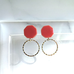 八角金環瓷耳環/耳環（紅色） 第1張的照片