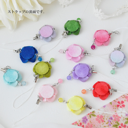 12color】ぼかし梅と天然石の雫【和風ストラップ（つまみ細工