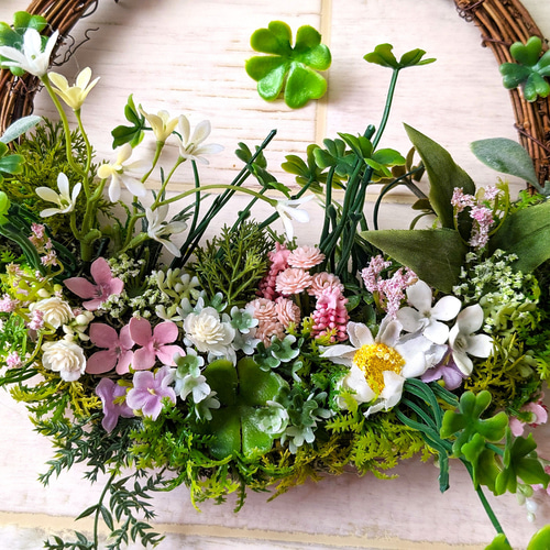 玄関ドアリース 春の野に咲く花 母の日、お誕生日プレゼントに