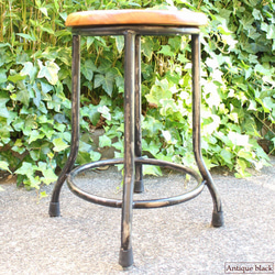 アンティーク レトロ調 チーク 古木 古材 アイアン（鉄脚) 椅子 スツール カフェ チェア ４タイプ MT-002 2枚目の画像