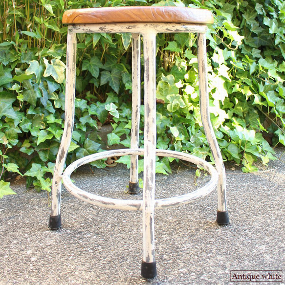 アンティーク レトロ調 チーク 古木 古材 アイアン（鉄脚) 椅子 スツール カフェ チェア ４タイプ MT-002 6枚目の画像