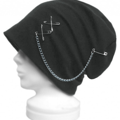 パンク[チェーン＆ピンクロス付]ルーズワッチキャップ◇コットン