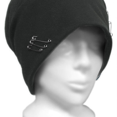 ゴシックパンクロックサイドチェーンラビットイヤーボーダーシャギーニット帽ピンク黒 パンクファッション 猫耳付きy2k小悪魔風ニット帽 帽子|パンク