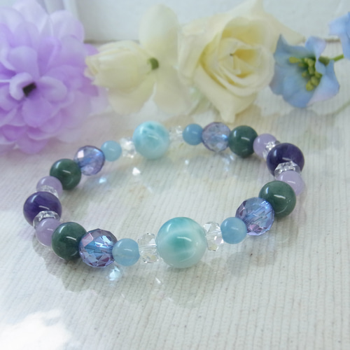 まゆ様♥️ブレス2本♥️大粒ラリマー＆レピドクロサイト苺天然石ブレスレット ◇大粒 ラリマー チャロアイト◇オーロラ色◇ラベンダーアメジスト