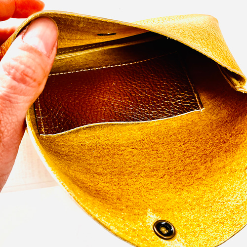 再販 大人気 大きめフラップポーチ 福金 ゴールド 革変更 ポーチ