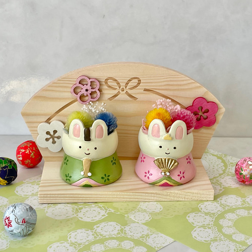 ひな祭りに！台座付きでお得♡うさ雛の置物 その他置物 まろさんち