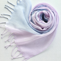 繡球花*柔軟棉絲*天藍x淺紫*手染圍巾 第1張的照片