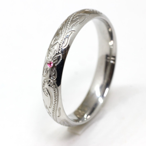 【単品】名入れ 誕生石込み 人気のハワイアンリング*結婚指輪*記念日 マリッジ 金属アレルギーの方にも安心ステンレス 1枚目の画像