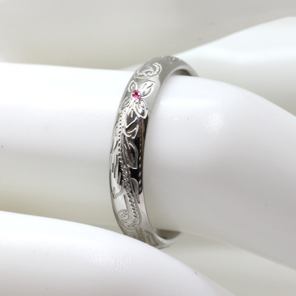 【単品】名入れ 誕生石込み 人気のハワイアンリング*結婚指輪*記念日 マリッジ 金属アレルギーの方にも安心ステンレス 4枚目の画像