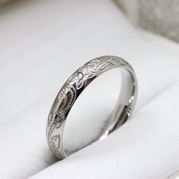 【単品】名入れ 誕生石込み 人気のハワイアンリング*結婚指輪*記念日 マリッジ 金属アレルギーの方にも安心ステンレス 5枚目の画像