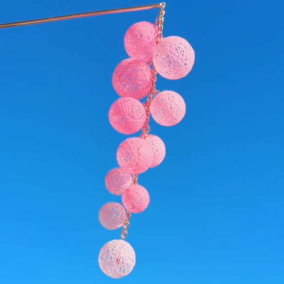 【受注製作】しだれ桜の糸玉かんざし 和風 和装 着物 浴衣 お祭り 3枚目の画像