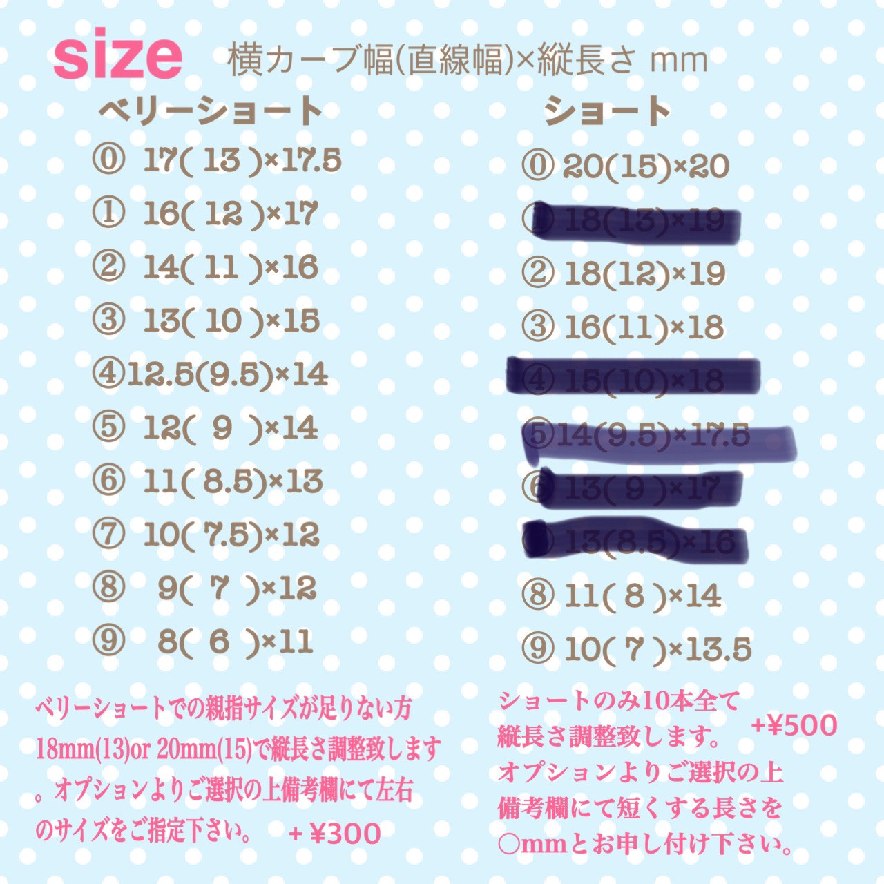 サイズ表・サイズ測定方法・注意事項 ネイルチップ（つけ爪） howa◡̈ 