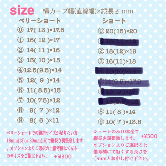 サイズ表・サイズ測定方法・注意事項 ネイルチップ（つけ爪） howa◡̈ 
