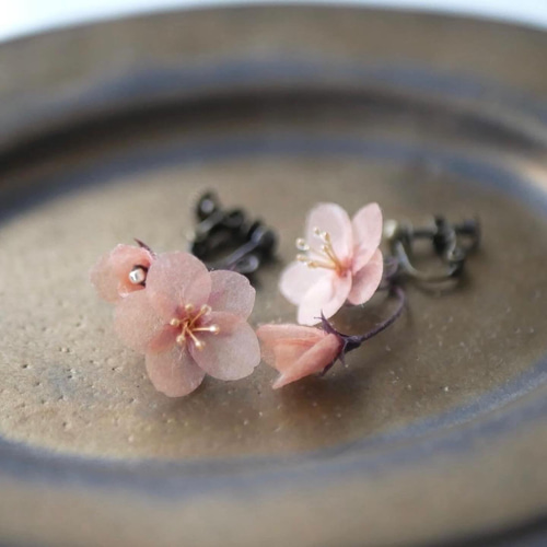 和紙の花 「大和の桜 」追憶 イヤリング／ピアス 桜ハンドメイド2025