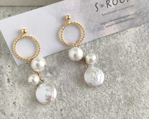 再再販☆ギフトにも☆注目の淡水バロックパール×コットンパール 再再販☆ギフトにも☆注目の淡水バロックパール×コットンパール