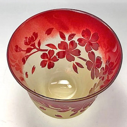 季節のぐい呑み「桜」赤とアンバー色の綺麗なグラスです 1枚目の画像