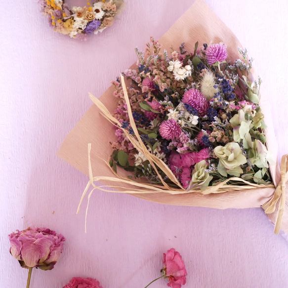 野の花スワッグ・ピンク・20センチミニサイズ ドライフラワー 野の花スワッグ・ピンク・20センチミニサイズ ドライフラワー
