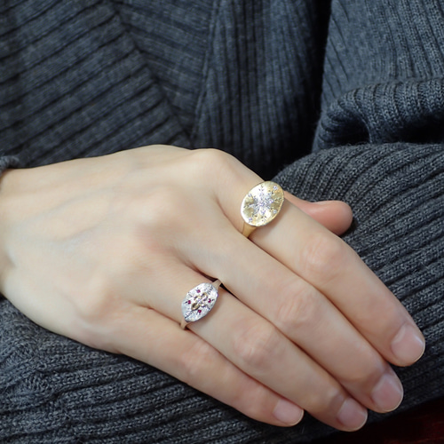 スモールステージ ダイヤモンド ルビーフラワーリング SV K18YG  