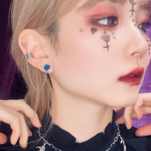 両耳用-薔薇のチェーンピアス / イヤリング フェイクピアス ノンホール