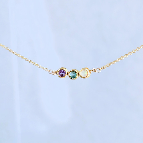 横ver.選べる【なかよし3人の誕生石】14kgf/SV925と天然石の