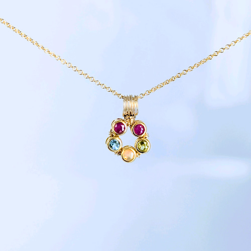 円ver.選べる【5人みんなの誕生石】14KGF/SV925と天然石のネックレス