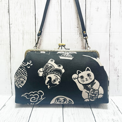 アラン織りニット柄 がま口 バッグ ショルダー紐付き ショルダーバッグ