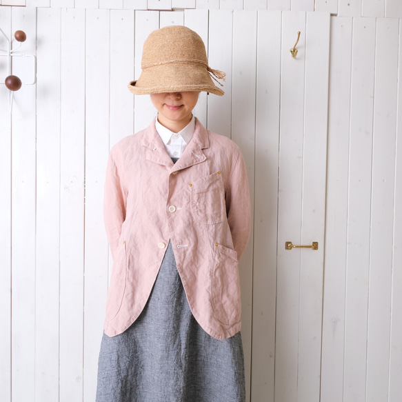 linen jacket　pink gray 第3張的照片