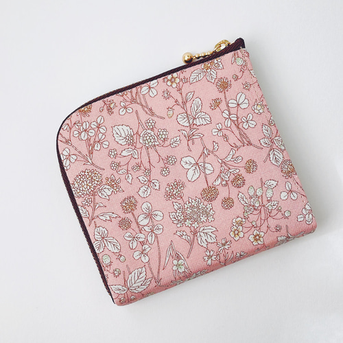 コンパクト L字ファスナー ミニ財布 花柄 ピンク ルシアンメモアール