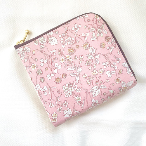 コンパクト L字ファスナー ミニ財布 花柄 ピンク ルシアン