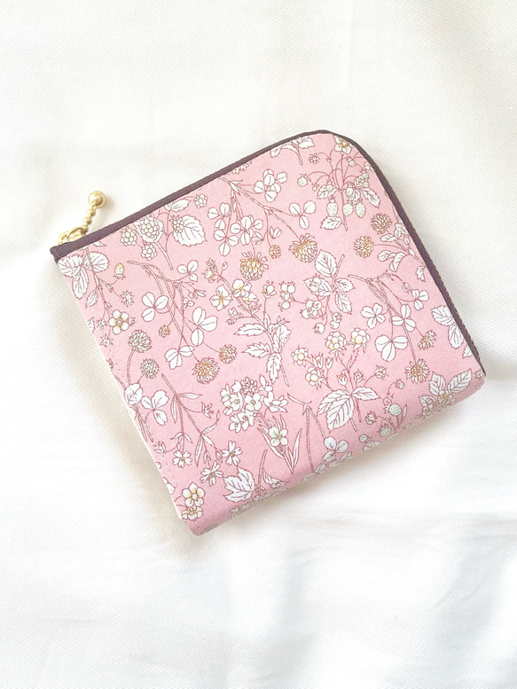 コンパクト L字ファスナー ミニ財布 花柄 ピンク ルシアンメモアール