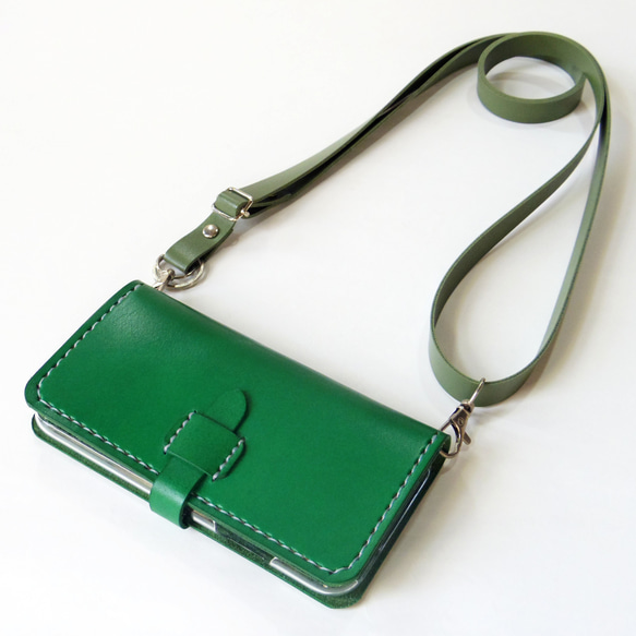 ベルト留め牛革レザーケースとショルダーストラップ iPhone,Android