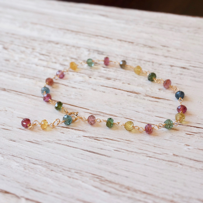 トルマリンのカラフルボタンカットブレスレット（マルチカラー）BR-GF-24(E)