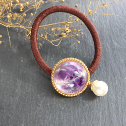 紫水晶樹脂+金珠【石感】全息毛彈力棕色天然石寶石 第4張的照片