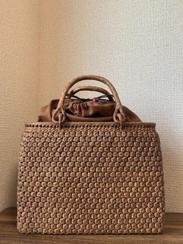 山葡萄 山葡萄かごバッグ 手作り 山葡萄籠バッグ 内布あり 小粒花編み 