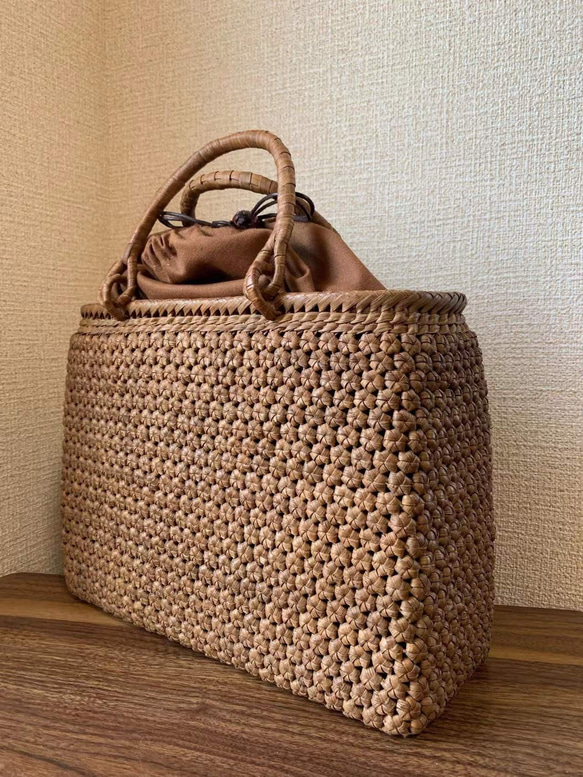 山葡萄 山葡萄かごバッグ 手作り 山葡萄籠バッグ 内布あり 小粒花編み 