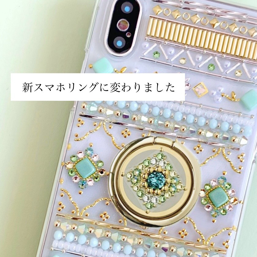 【全機種制作可】すっきり爽やかミントグリーン/8月誕生石ペリドット/スマホリング付きケース