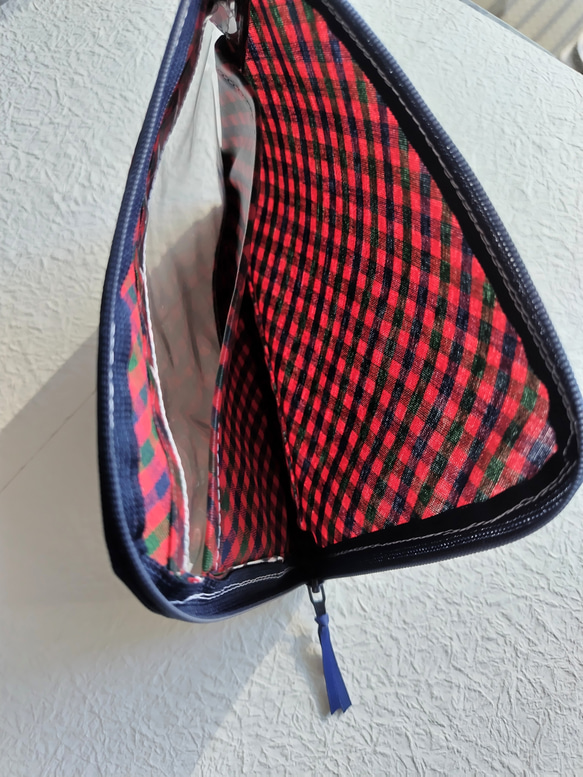 仕切付きA６　L字ファスナークリアポーチ　ファミリアチェック♡　 7枚目の画像