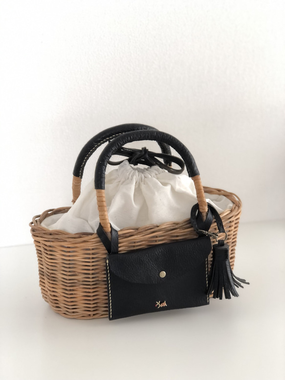 かごバッグ ＋レザー#1(ブラック) かごバッグ 革の袋 Te to Te 通販  