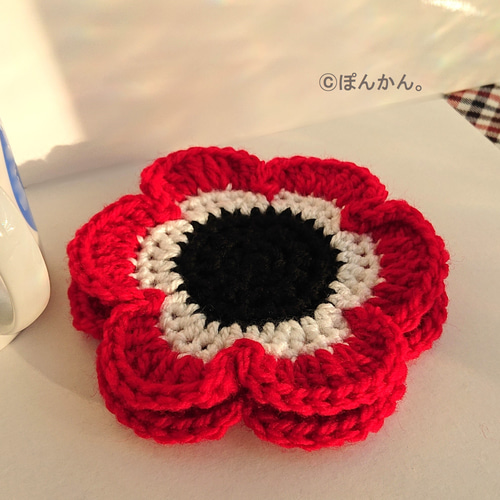 赤のアネモネコースター2枚組 コースター コースターと小物雑貨 ぽん