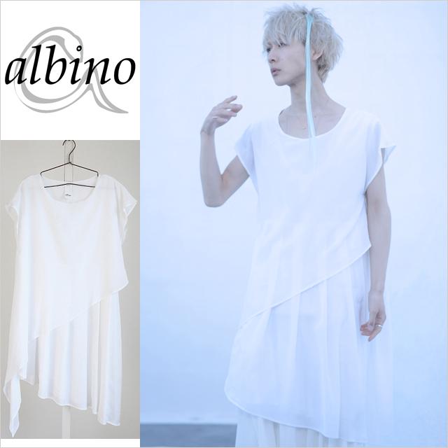 交差フェイクレイヤードウエストタック入りフレンチスリーブチュニック